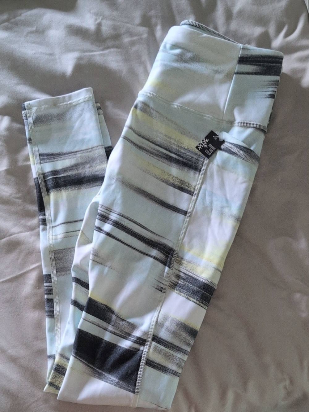 DSG Women's White Leggings with Black and Pale Yellow Brushstroke Stripes